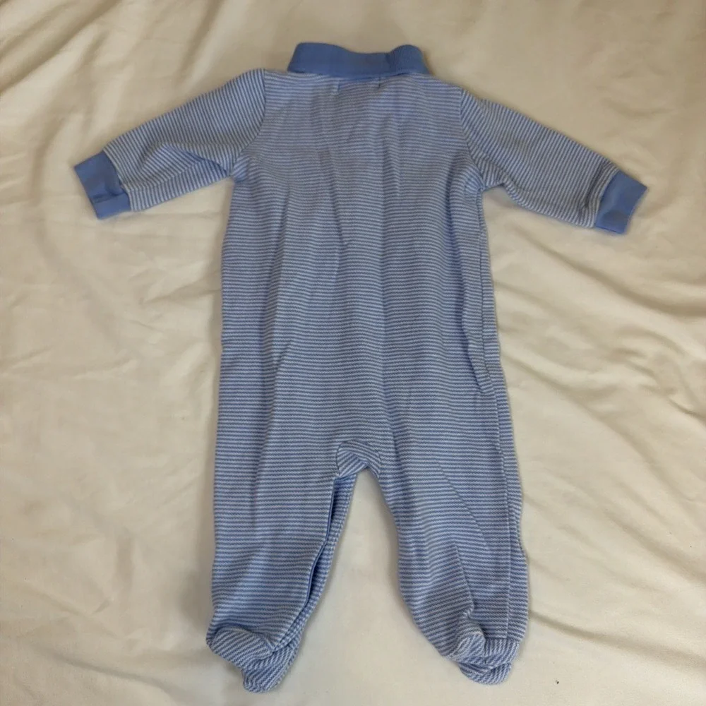 Ralph Lauren Romper Boy's Size 6 Months White And Blue Striped